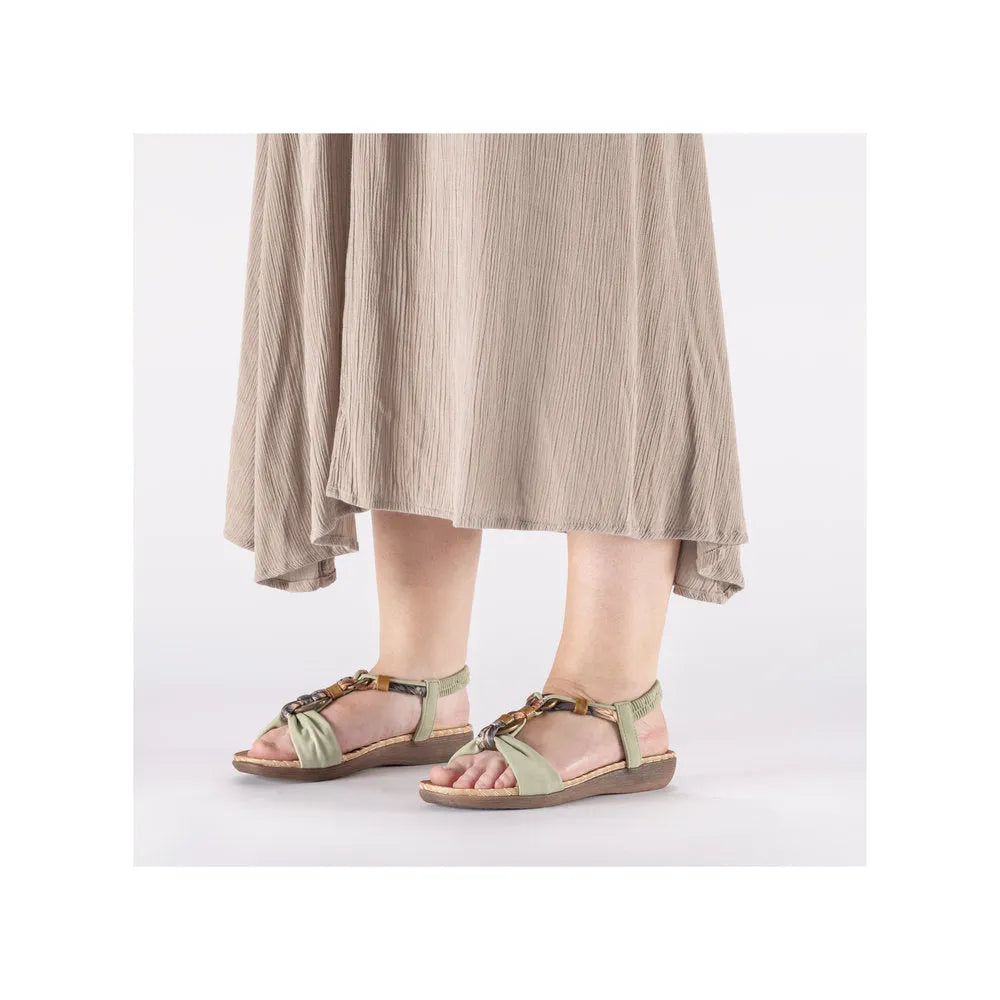 Rieker V7568-52 Ladies Green Elasticated Sandals