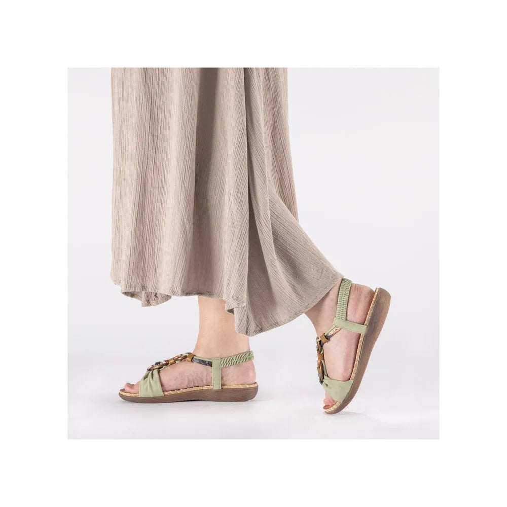 Rieker V7568-52 Ladies Green Elasticated Sandals