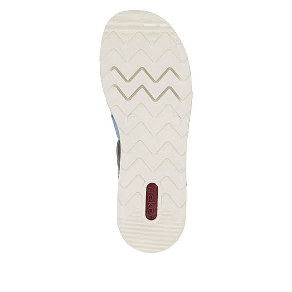 Rieker V7904-90 women's multi leather touch fastening sandals with zigzag sole pattern and cushioned footbed.