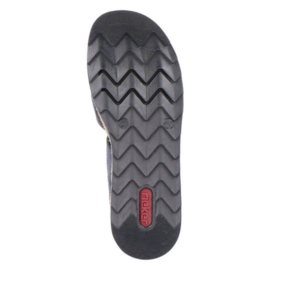 Rieker V7951-00 women's black leather touch fastening sandals with durable zigzag rubber sole.
