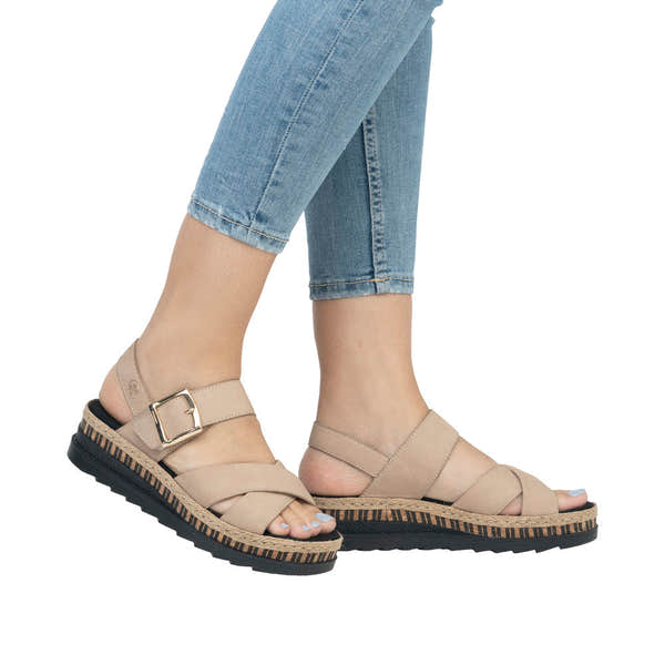 Rieker V7951-60 Ladies Taupe Leather Touch Fastening Sandals-elevate your sole