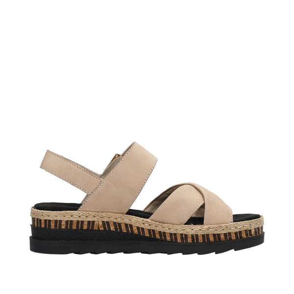Rieker V7951-60 Ladies Taupe Leather Touch Fastening Sandals-elevate your sole