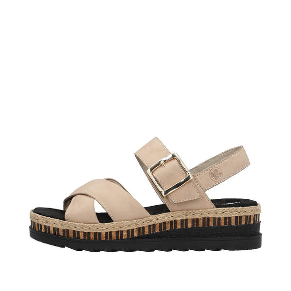 Rieker V7951-60 Ladies Taupe Leather Touch Fastening Sandals-elevate your sole