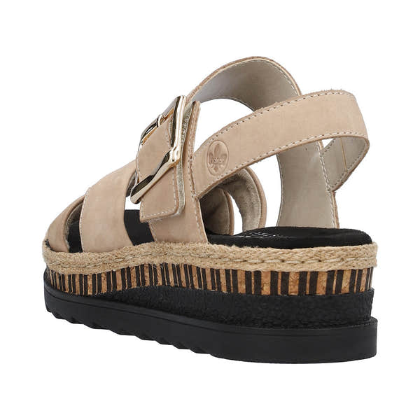 Rieker V7951-60 Ladies Taupe Leather Touch Fastening Sandals-elevate your sole