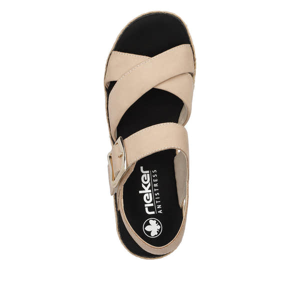 Rieker V7951-60 Ladies Taupe Leather Touch Fastening Sandals-elevate your sole