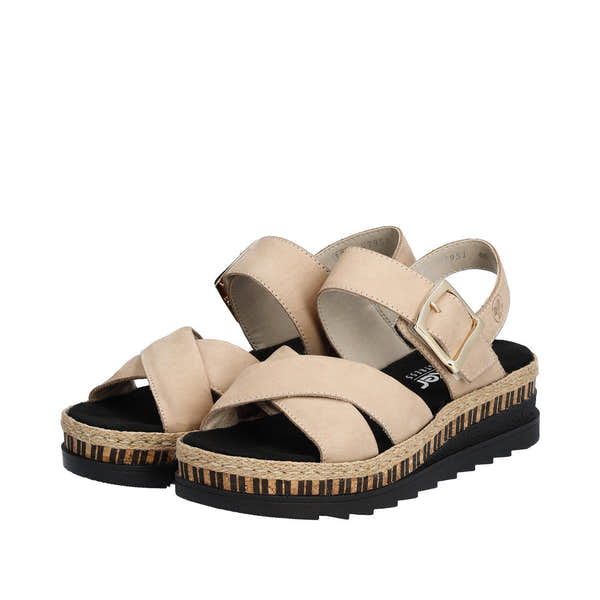 Rieker V7951-60 Ladies Taupe Leather Touch Fastening Sandals-elevate your sole