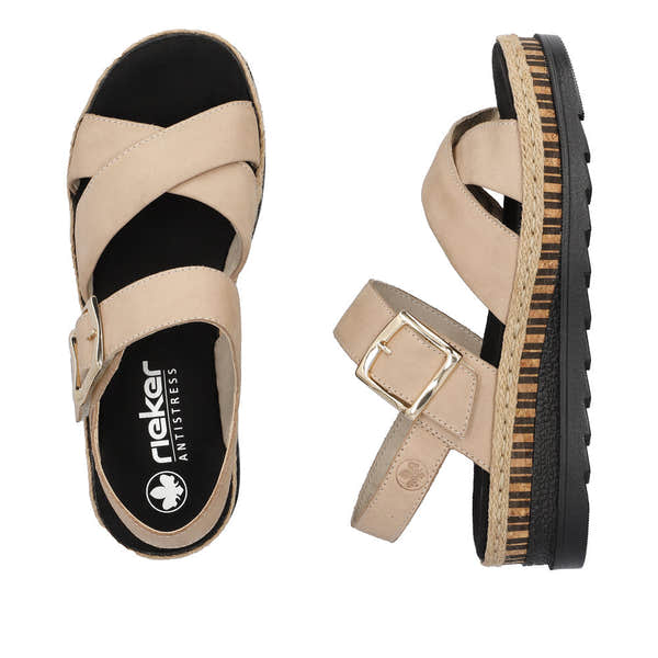 Rieker V7951-60 Ladies Taupe Leather Touch Fastening Sandals-elevate your sole