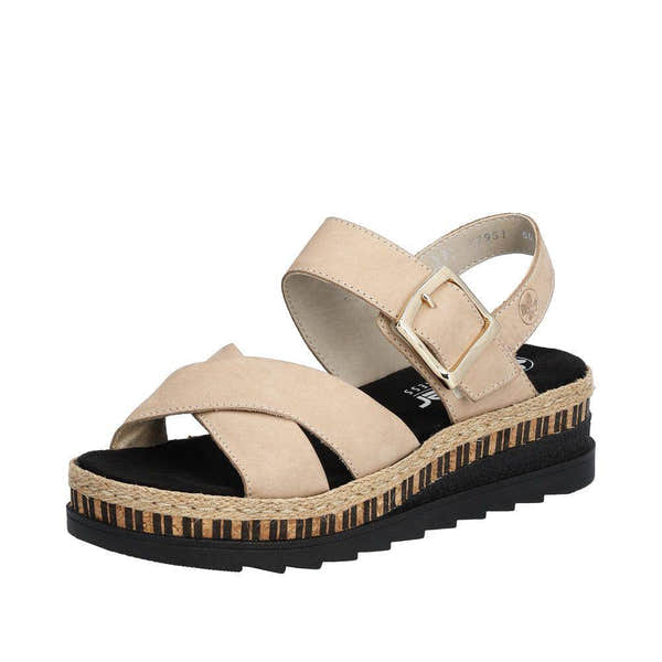 Rieker V7951-60 Ladies Taupe Leather Touch Fastening Sandals-elevate your sole