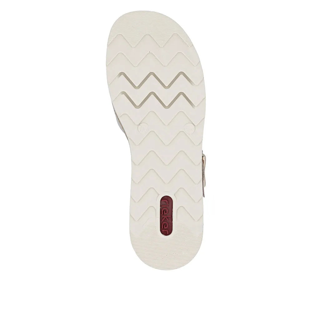 Rieker V7951-90 women's multi leather touch fastening sandals with zigzag patterned sole and comfort design.