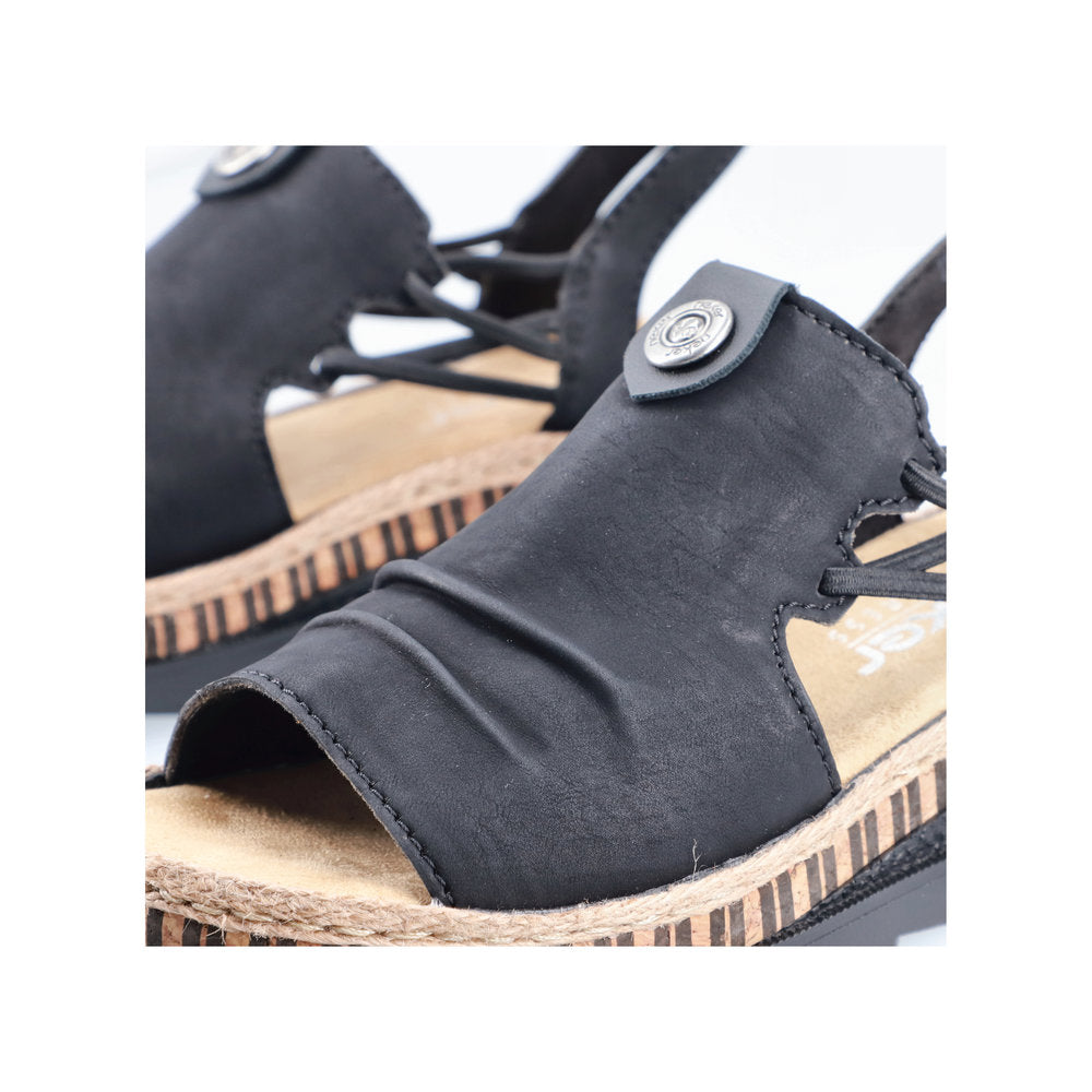 Rieker V7972-00 Ladies Black Pull On Sandals-elevate your sole