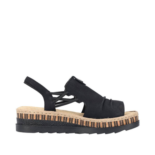 Rieker V7972-00 Ladies Black Pull On Sandals-elevate your sole
