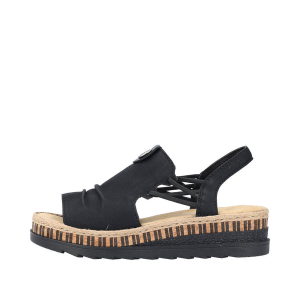 Rieker V7972-00 Ladies Black Pull On Sandals-elevate your sole