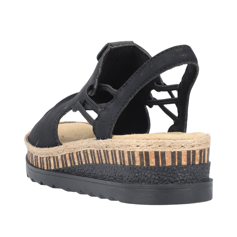 Rieker V7972-00 Ladies Black Pull On Sandals-elevate your sole
