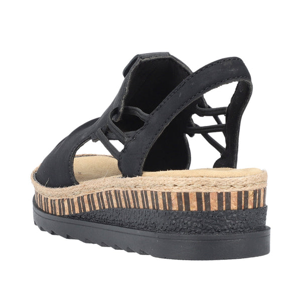 Rieker V7972-00 Ladies Black Pull On Sandals-elevate your sole