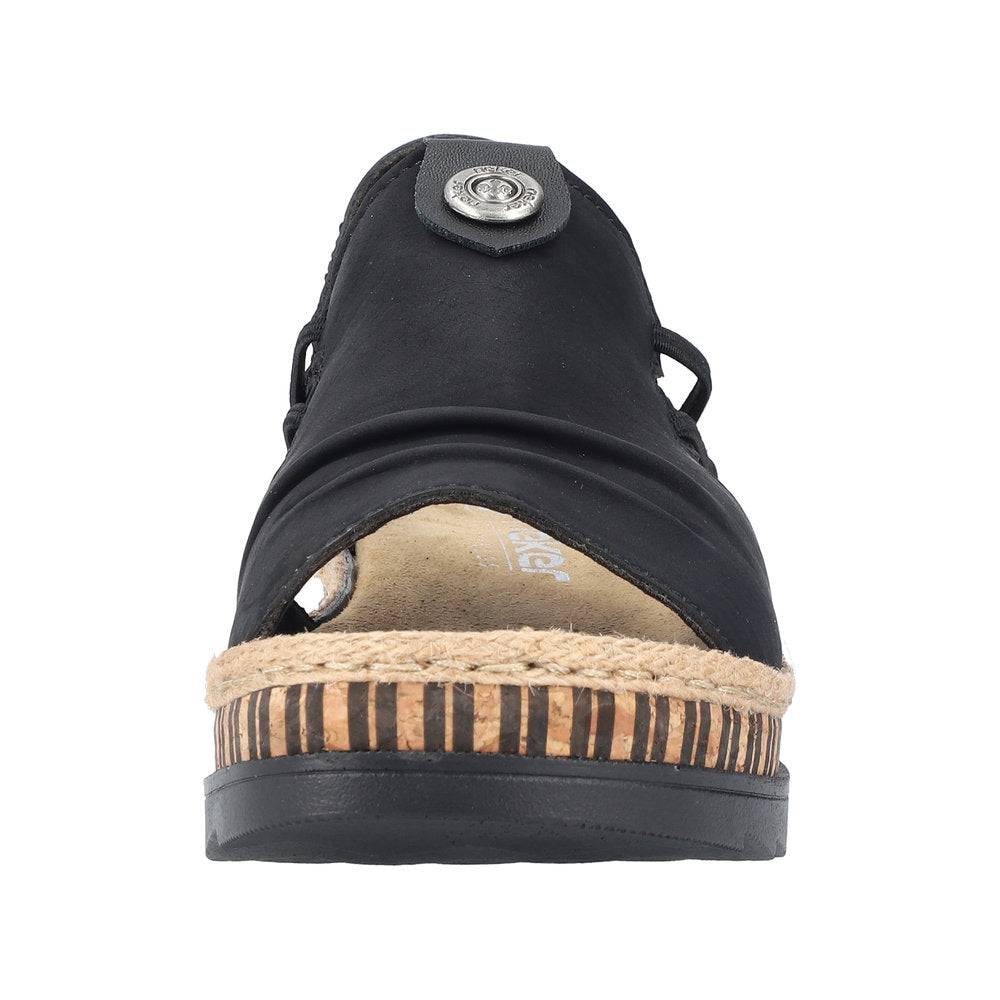 Rieker V7972-00 Ladies Black Pull On Sandals-elevate your sole