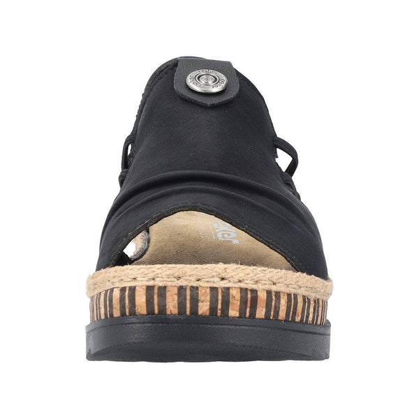 Rieker V7972-00 Ladies Black Pull On Sandals-elevate your sole