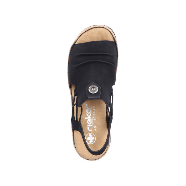 Rieker V7972-00 Ladies Black Pull On Sandals-elevate your sole