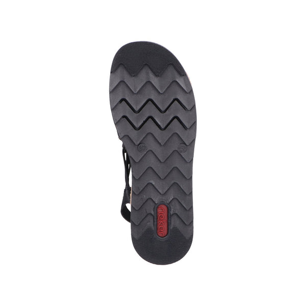 Rieker V7972-00 Ladies Black Pull On Sandals-elevate your sole