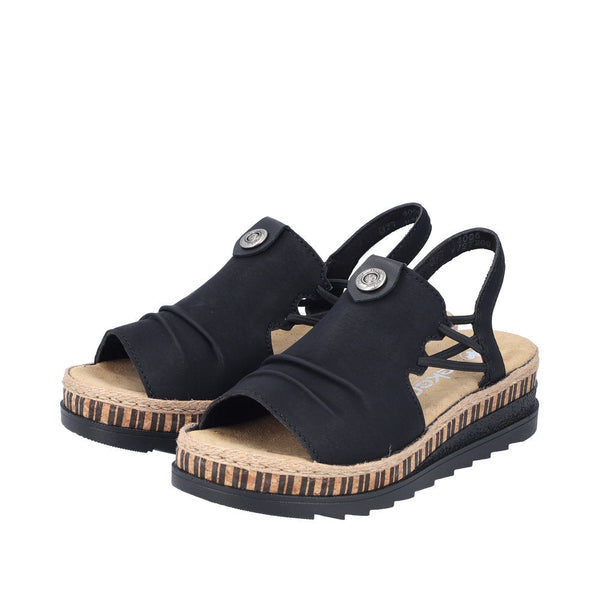 Rieker V7972-00 Ladies Black Pull On Sandals-elevate your sole