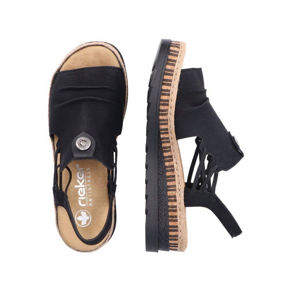 Rieker V7972-00 Ladies Black Pull On Sandals-elevate your sole