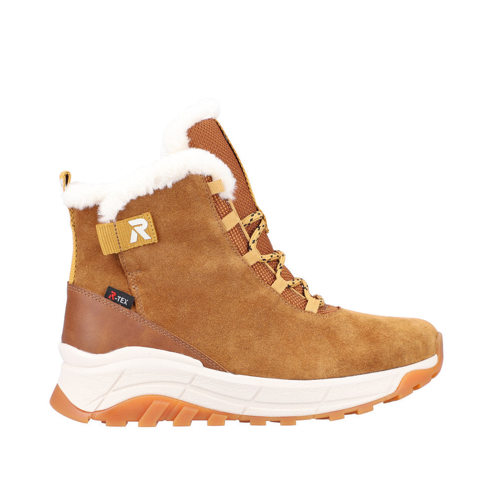 Rieker W0060-22 Ladies Tan Suede Water Resistant Lace Up Ankle Boots-elevate your sole