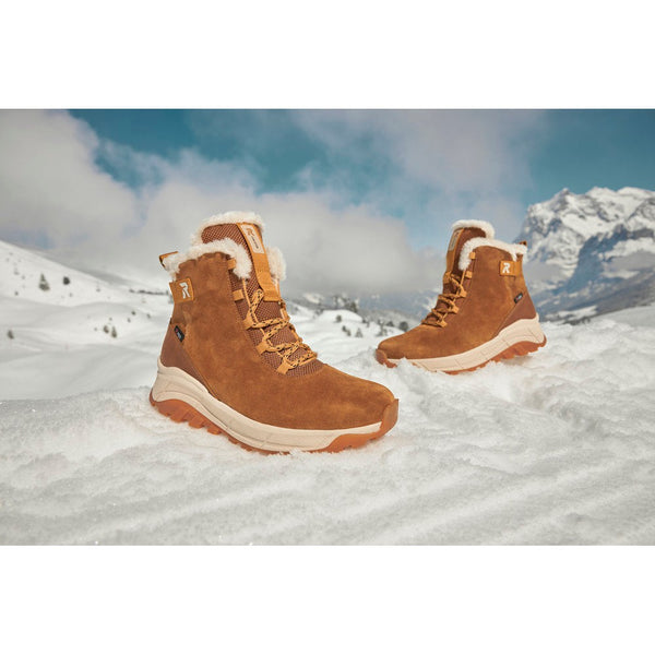 Rieker W0060-22 Ladies Tan Suede Water Resistant Lace Up Ankle Boots-elevate your sole