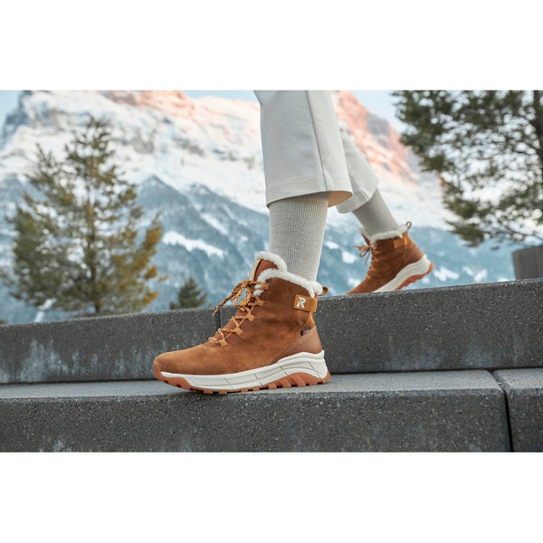 Rieker W0060-22 Ladies Tan Suede Water Resistant Lace Up Ankle
