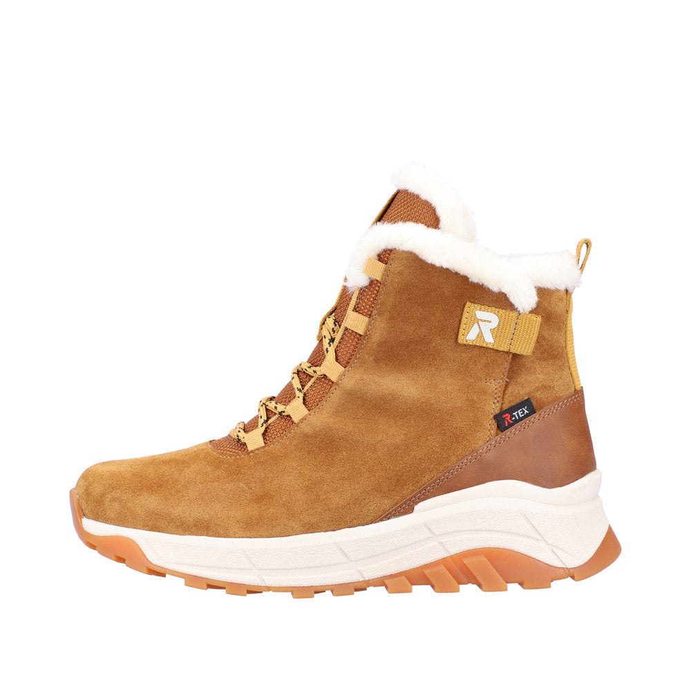Rieker W0060-22 Ladies Tan Suede Water Resistant Lace Up Ankle Boots-elevate your sole