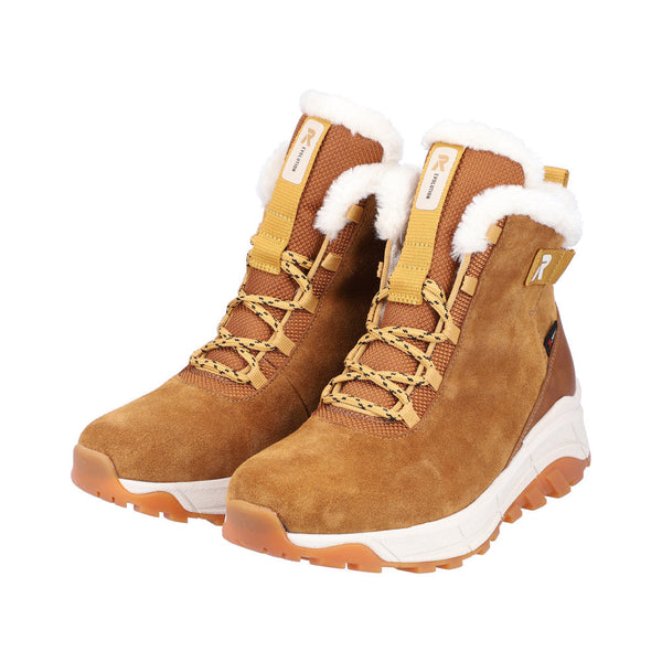 Rieker W0060-22 Ladies Tan Suede Water Resistant Lace Up Ankle Boots-elevate your sole