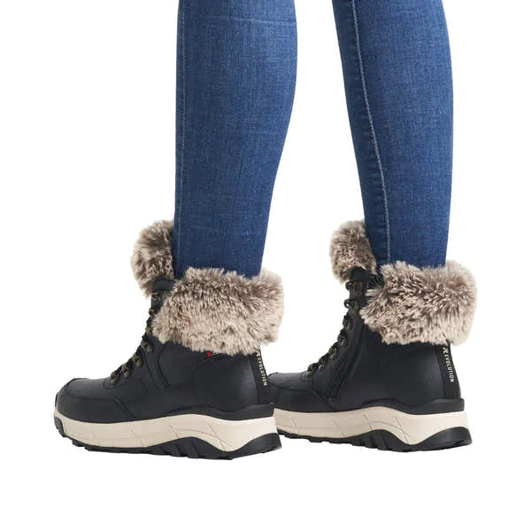 Rieker W0063-00 Ladies Black Leather Water Resistant Zip & Lace Ankle Boots-elevate your sole