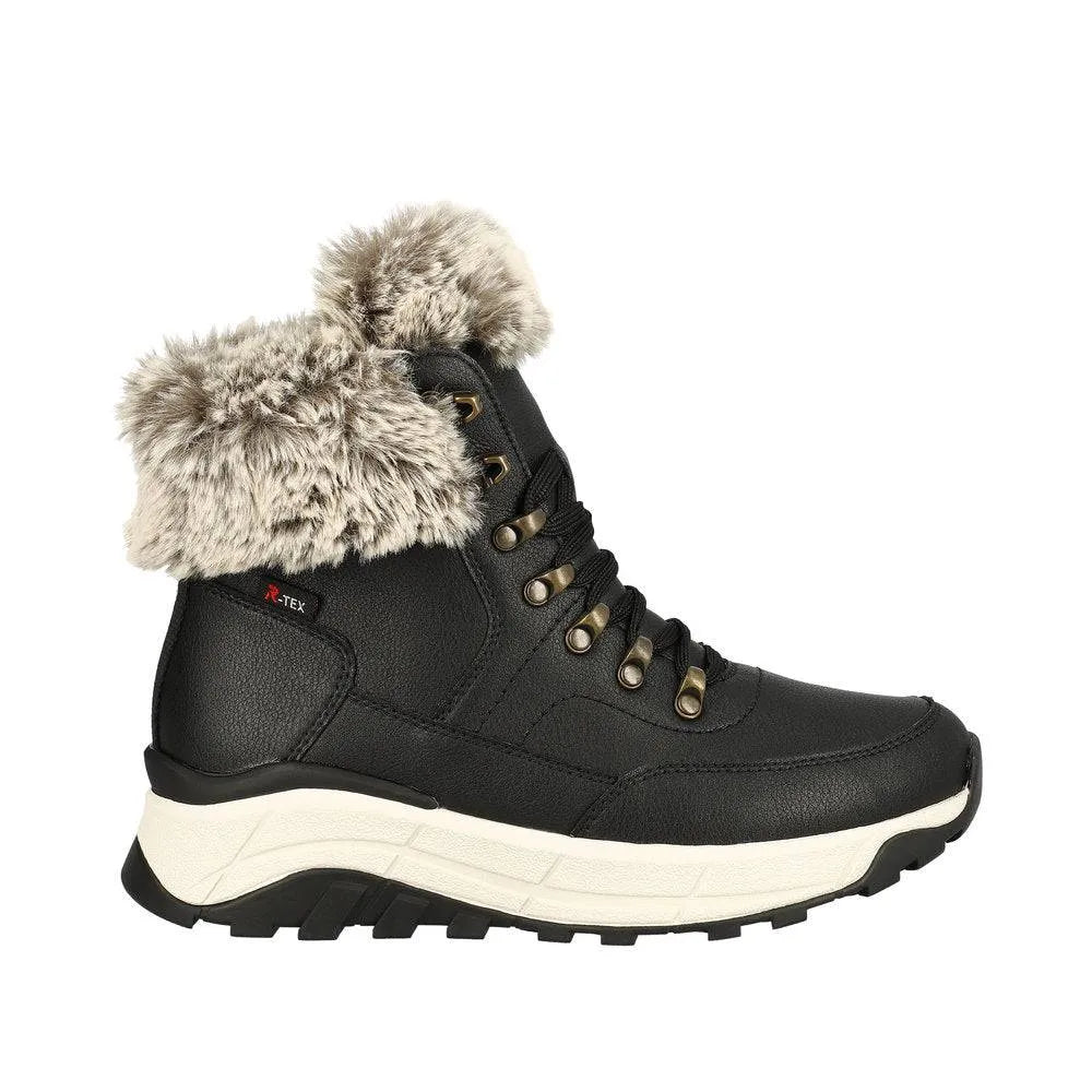 Rieker W0063-00 Ladies Black Leather Water Resistant Zip & Lace Ankle Boots-elevate your sole