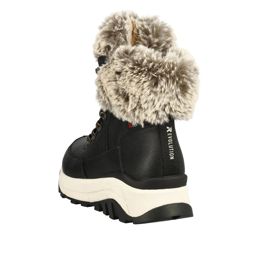 Rieker W0063-00 Ladies Black Leather Water Resistant Zip & Lace Ankle Boots-elevate your sole