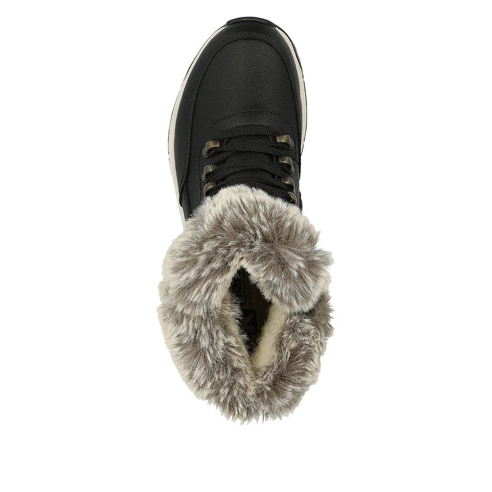 Rieker W0063-00 Ladies Black Leather Water Resistant Zip & Lace Ankle Boots-elevate your sole