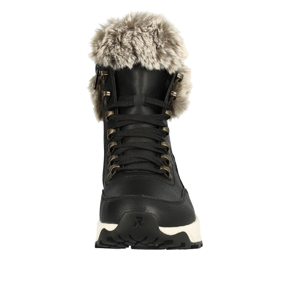 Rieker W0063-00 Ladies Black Leather Water Resistant Zip & Lace Ankle Boots-elevate your sole