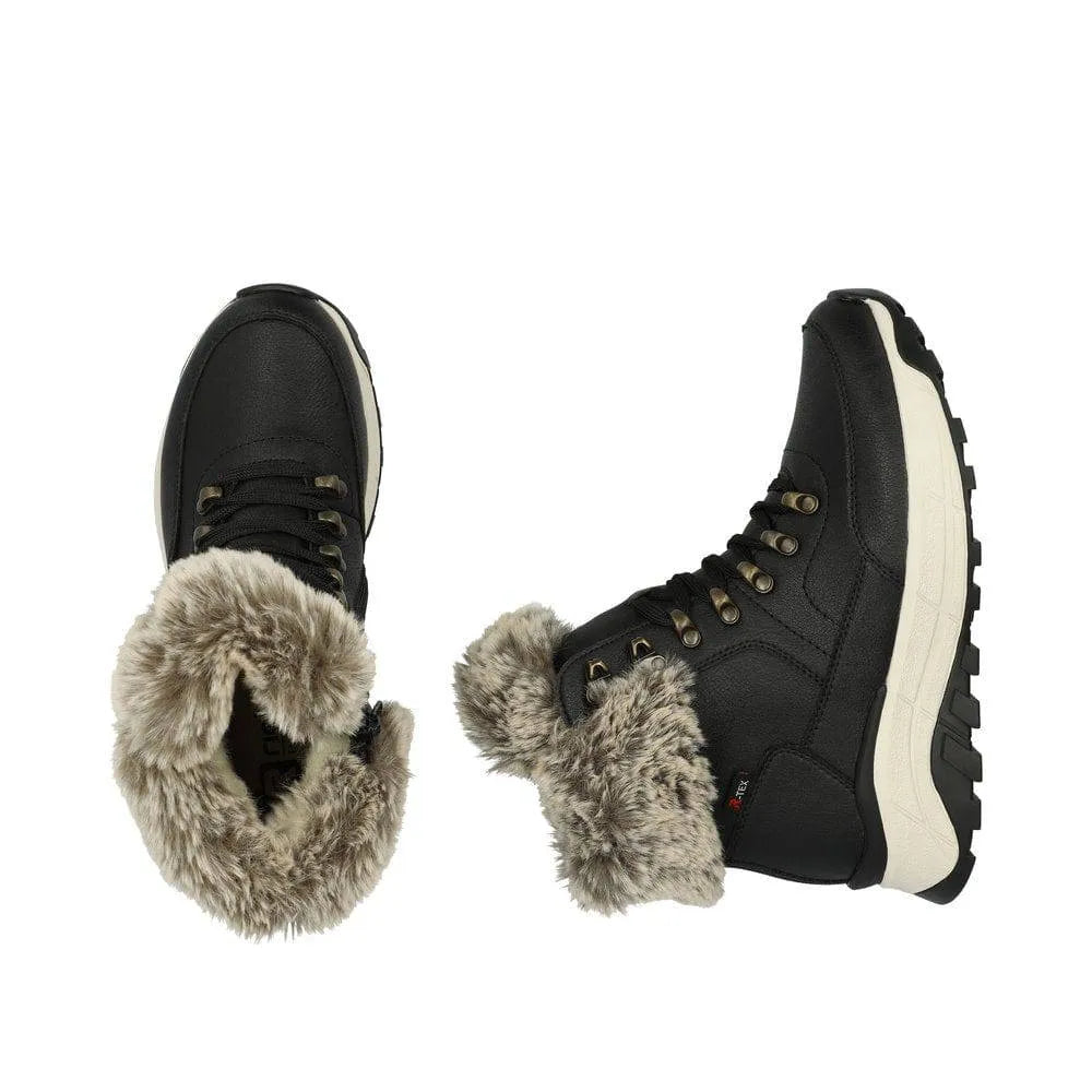 Rieker W0063-00 Ladies Black Leather Water Resistant Zip & Lace Ankle Boots-elevate your sole