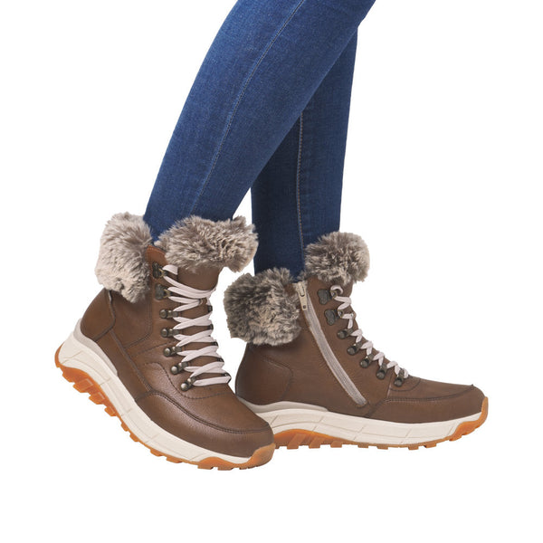 Rieker W0063-22 Ladies Brown Leather Water Resistant Zip & Lace Ankle Boots-elevate your sole