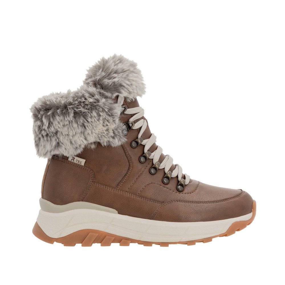 Rieker W0063-22 Ladies Brown Leather Water Resistant Zip & Lace Ankle Boots-elevate your sole
