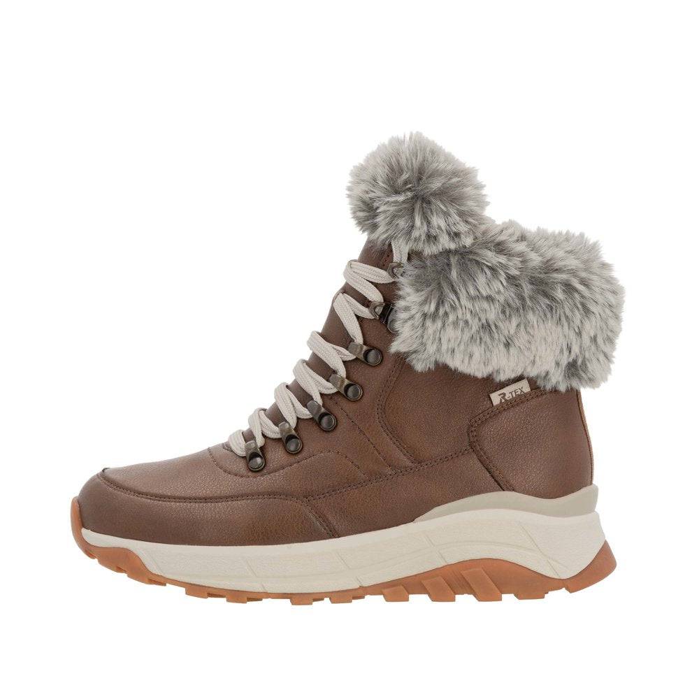 Rieker W0063-22 Ladies Brown Leather Water Resistant Zip & Lace Ankle Boots-elevate your sole
