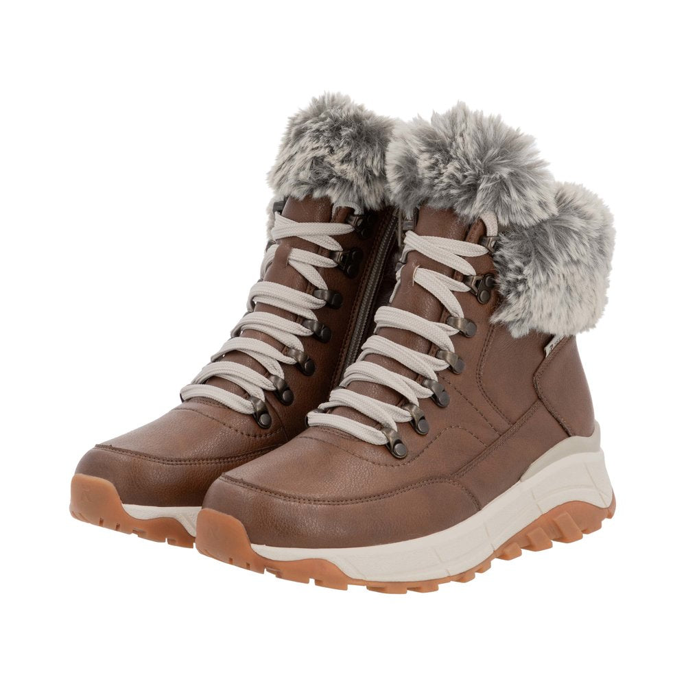 Rieker W0063-22 Ladies Brown Leather Water Resistant Zip & Lace Ankle Boots-elevate your sole