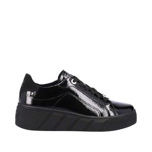 Rieker W0501-00 Ladies Black Patent Leather Lace Up Trainers-elevate your sole