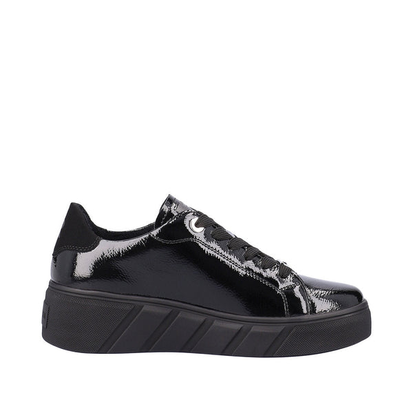 Rieker W0501-00 Ladies Black Patent Leather Lace Up Trainers-elevate your sole