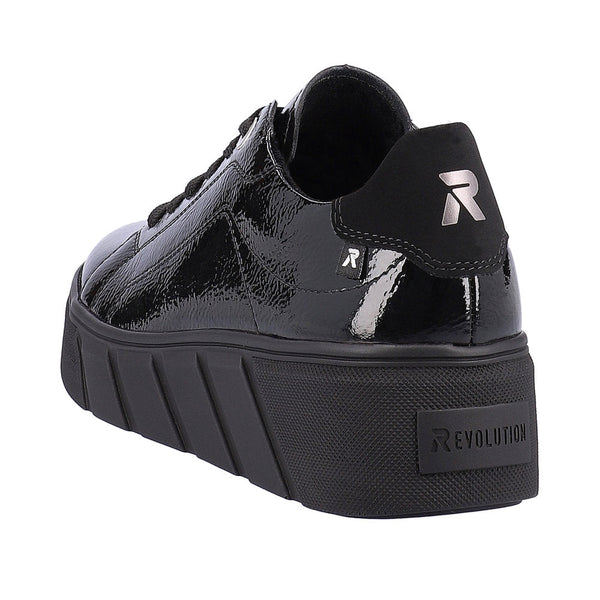 Rieker W0501-00 Ladies Black Patent Leather Lace Up Trainers-elevate your sole