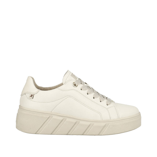 Rieker W0503-80 Ladies Off White Leather Lace Up Trainers-elevate your sole