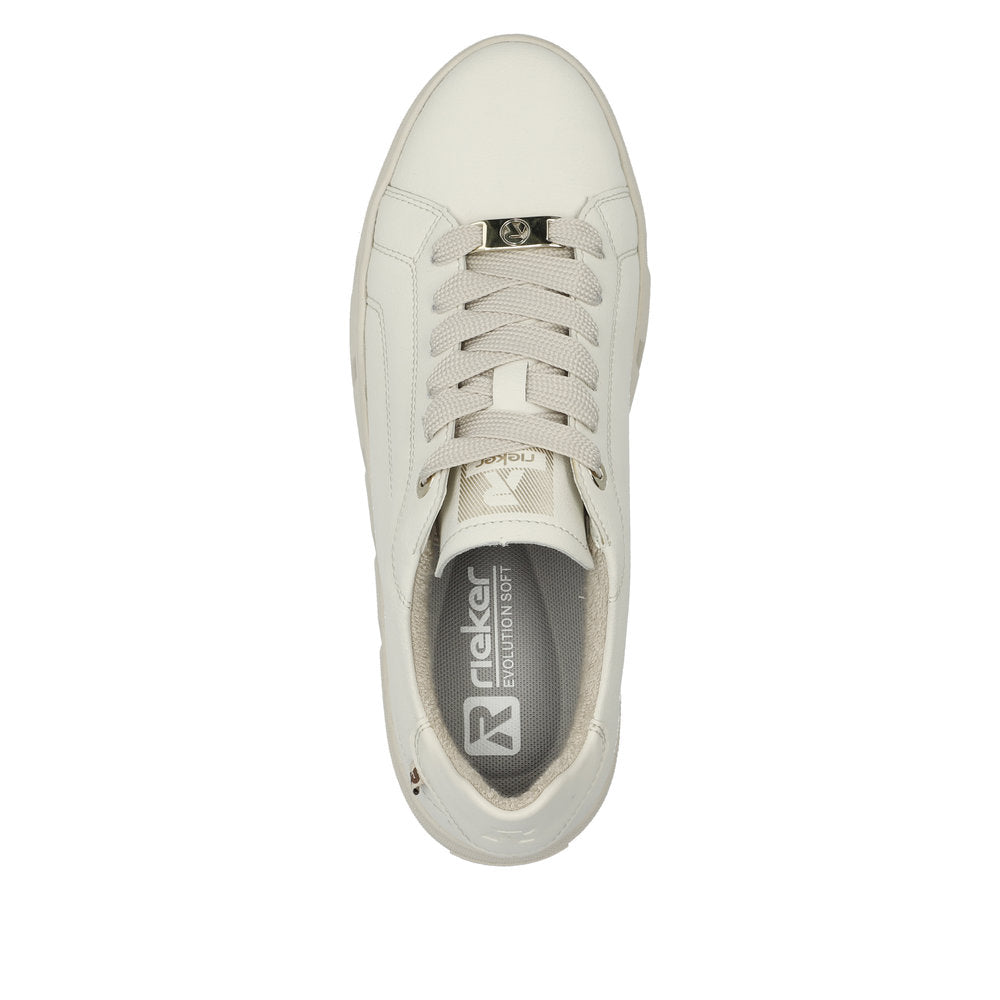 Rieker W0503-80 Ladies Off White Leather Lace Up Trainers-elevate your sole