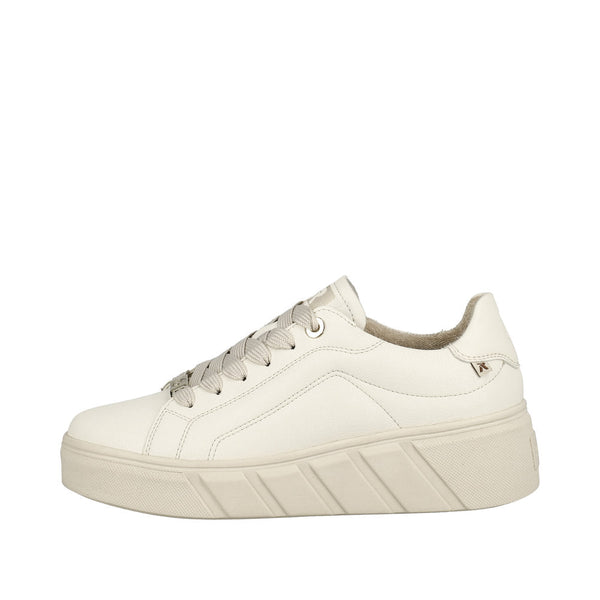 Rieker W0503-80 Ladies Off White Leather Lace Up Trainers-elevate your sole