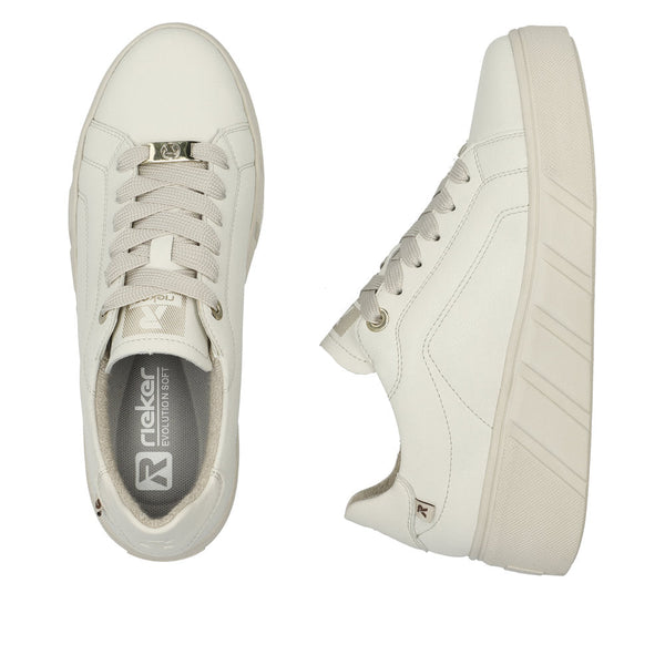 Rieker W0503-80 Ladies Off White Leather Lace Up Trainers-elevate your sole