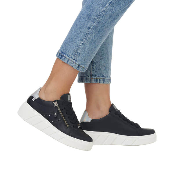 Rieker W0505-00 Carla Ladies Black Leather Zip & Lace Trainers-elevate your sole