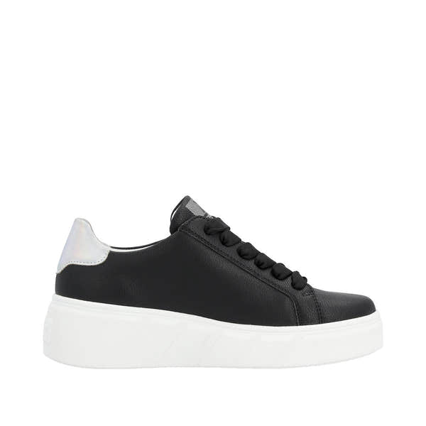 Rieker W0505-00 Carla Ladies Black Leather Zip & Lace Trainers-elevate your sole