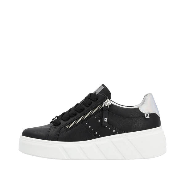 Rieker W0505-00 Carla Ladies Black Leather Zip & Lace Trainers-elevate your sole