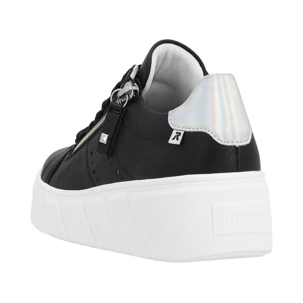 Rieker W0505-00 Carla Ladies Black Leather Zip & Lace Trainers-elevate your sole